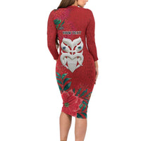 Maori Wheku Meri Kirihimete Personalised Family Matching Long Sleeve Bodycon Dress and Hawaiian Shirt All Red Indigenous Maori Motif - Polynesian Pride