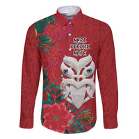 Maori Wheku Meri Kirihimete Personalised Family Matching Off The Shoulder Long Sleeve Dress and Hawaiian Shirt All Red Indigenous Maori Motif - Polynesian Pride