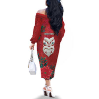 Maori Wheku Meri Kirihimete Personalised Family Matching Off The Shoulder Long Sleeve Dress and Hawaiian Shirt All Red Indigenous Maori Motif - Polynesian Pride