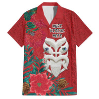 Maori Wheku Meri Kirihimete Personalised Family Matching Off Shoulder Maxi Dress and Hawaiian Shirt All Red Indigenous Maori Motif LT9 Dad's Shirt - Short Sleeve Red - Polynesian Pride