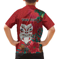 Maori Wheku Meri Kirihimete Personalised Family Matching Puletasi and Hawaiian Shirt All Red Indigenous Maori Motif LT9 - Polynesian Pride