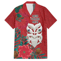 Maori Wheku Meri Kirihimete Personalised Family Matching Puletasi and Hawaiian Shirt All Red Indigenous Maori Motif LT9 Dad's Shirt - Short Sleeve Red - Polynesian Pride