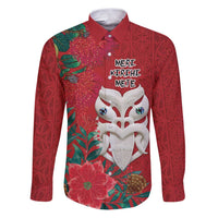 Maori Wheku Meri Kirihimete Personalised Family Matching Puletasi and Hawaiian Shirt All Red Indigenous Maori Motif LT9 Dad's Shirt - Long Sleeve Red - Polynesian Pride