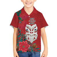 Maori Wheku Meri Kirihimete Personalised Family Matching Puletasi and Hawaiian Shirt All Red Indigenous Maori Motif LT9 Son's Shirt Red - Polynesian Pride
