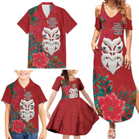 Maori Wheku Meri Kirihimete Personalised Family Matching Summer Maxi Dress and Hawaiian Shirt All Red Indigenous Maori Motif LT9 - Polynesian Pride