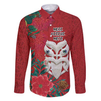 Maori Wheku Meri Kirihimete Personalised Family Matching Summer Maxi Dress and Hawaiian Shirt All Red Indigenous Maori Motif LT9 Dad's Shirt - Long Sleeve Red - Polynesian Pride