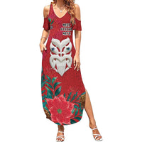 Maori Wheku Meri Kirihimete Personalised Family Matching Summer Maxi Dress and Hawaiian Shirt All Red Indigenous Maori Motif LT9 Mom's Dress Red - Polynesian Pride