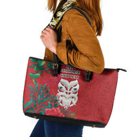 Maori Wheku Meri Kirihimete Personalised Leather Tote Bag All Red Indigenous Maori Motif - Polynesian Pride