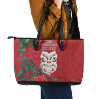 Maori Wheku Meri Kirihimete Personalised Leather Tote Bag All Red Indigenous Maori Motif - Polynesian Pride