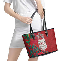 Maori Wheku Meri Kirihimete Personalised Leather Tote Bag All Red Indigenous Maori Motif - Polynesian Pride
