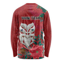 Maori Wheku Meri Kirihimete Personalised Long Sleeve Shirt All Red Indigenous Maori Motif - Polynesian Pride