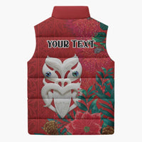 Maori Wheku Meri Kirihimete Personalised Sleeveless Puffer Jacket All Red Indigenous Maori Motif - Polynesian Pride