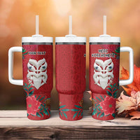 Maori Wheku Meri Kirihimete Personalised Tumbler With Handle All Red Indigenous Maori Motif - Polynesian Pride