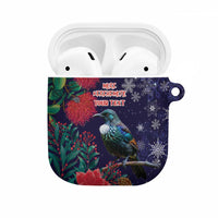 Tui Meri Kirihimete Personalised AirPods Case Pohutukawa Flowers Blue Motif - Polynesian Pride