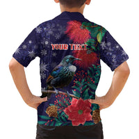 Tui Meri Kirihimete Personalised Family Matching Tank Maxi Dress and Hawaiian Shirt Pohutukawa Flowers Blue Motif LT9 - Polynesian Pride