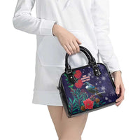Tui Meri Kirihimete Personalised Shoulder Handbag Pohutukawa Flowers Blue Motif - Polynesian Pride
