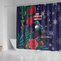 Tui Meri Kirihimete Personalised Shower Curtain Pohutukawa Flowers Blue Motif LT9 - Polynesian Pride