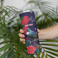Tui Meri Kirihimete Personalised Skinny Tumbler Pohutukawa Flowers Blue Motif LT9 - Polynesian Pride