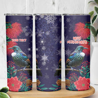 Tui Meri Kirihimete Personalised Skinny Tumbler Pohutukawa Flowers Blue Motif LT9 - Polynesian Pride