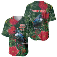 Tui Meri Kirihimete Personalised Baseball Jersey Pohutukawa Flowers Green Motif LT9 - Polynesian Pride