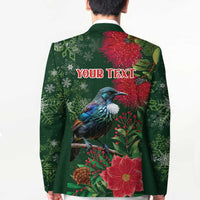 Tui Meri Kirihimete Personalised Blazer Pohutukawa Flowers Green Motif - Polynesian Pride