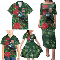 Tui Meri Kirihimete Personalised Family Matching Puletasi and Hawaiian Shirt Pohutukawa Flowers Green Motif LT9 - Polynesian Pride