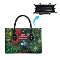 Tui Meri Kirihimete Personalised Leather Bag Pohutukawa Flowers Green Motif LT9 - Polynesian Pride
