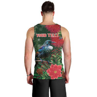 Tui Meri Kirihimete Personalised Men Tank Top Pohutukawa Flowers Green Motif - Polynesian Pride