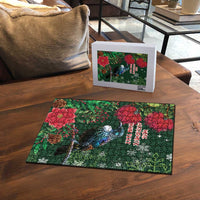 Tui Meri Kirihimete Personalised Puzzle Pohutukawa Flowers Green Motif LT9 - Polynesian Pride