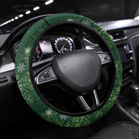 Tui Meri Kirihimete Steering Wheel Cover Pohutukawa Flowers Green Motif - Polynesian Pride