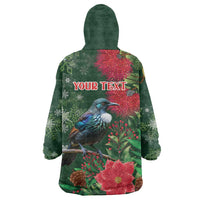 Tui Meri Kirihimete Personalised Wearable Blanket Hoodie Pohutukawa Flowers Green Motif LT9 - Polynesian Pride