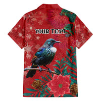 Tui Meri Kirihimete Personalised Family Matching Off The Shoulder Long Sleeve Dress and Hawaiian Shirt Pohutukawa Flowers Red Motif LT9 - Polynesian Pride
