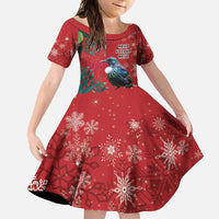 Tui Meri Kirihimete Personalised Family Matching Off Shoulder Maxi Dress and Hawaiian Shirt Pohutukawa Flowers Red Motif LT9 Daughter's Dress Red - Polynesian Pride