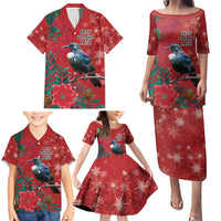 Tui Meri Kirihimete Personalised Family Matching Puletasi and Hawaiian Shirt Pohutukawa Flowers Red Motif LT9 - Polynesian Pride