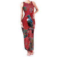 Tui Meri Kirihimete Personalised Family Matching Tank Maxi Dress and Hawaiian Shirt Pohutukawa Flowers Red Motif LT9 Mom's Dress Red - Polynesian Pride