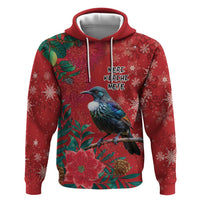 Tui Meri Kirihimete Personalised Hoodie Pohutukawa Flowers Red Motif - Polynesian Pride