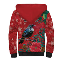 Tui Meri Kirihimete Personalised Sherpa Hoodie Pohutukawa Flowers Red Motif - Polynesian Pride