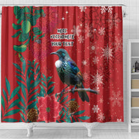 Tui Meri Kirihimete Personalised Shower Curtain Pohutukawa Flowers Red Motif LT9 - Polynesian Pride
