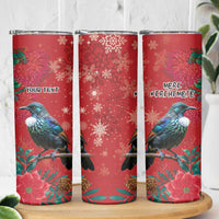 Tui Meri Kirihimete Personalised Skinny Tumbler Pohutukawa Flowers Red Motif LT9 - Polynesian Pride
