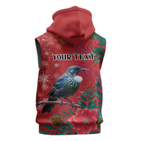 Tui Meri Kirihimete Personalised Sleeveless Hoodie Pohutukawa Flowers Red Motif LT9 - Polynesian Pride