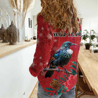 Tui Meri Kirihimete Personalised Women Casual Shirt Pohutukawa Flowers Red Motif LT9 - Polynesian Pride