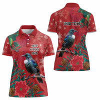 Tui Meri Kirihimete Personalised Women Polo Shirt Pohutukawa Flowers Red Motif LT9 - Polynesian Pride