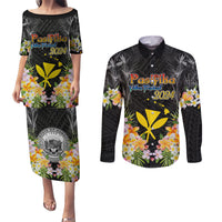 Pasifika Vibes Festival 2024 Couples Matching Puletasi and Long Sleeve Button Shirt Kanaka Maoli With Hawaiian Islands LT9 Black - Polynesian Pride