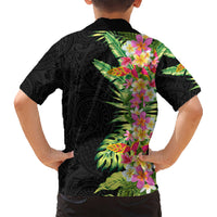 Hawaii Tropical Flowers Tribal Pattern Kid Hawaiian Shirt No1 LT9 - Polynesian Pride