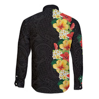 Hawaii Tropical Flowers Tribal Pattern Long Sleeve Button Shirt No2 LT9 - Polynesian Pride