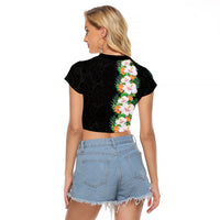 Hawaii Tropical Flowers Tribal Pattern Raglan Cropped T Shirt No3 LT9 - Polynesian Pride
