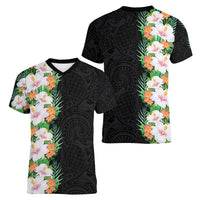 Hawaii Tropical Flowers Tribal Pattern Women V Neck T Shirt No3 LT9 - Polynesian Pride