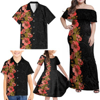 Hawaii Tropical Flowers Tribal Pattern Family Matching Off Shoulder Maxi Dress and Hawaiian Shirt No4 LT9 - Polynesian Pride