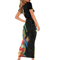 Hawaii Tropical Flowers Tribal Pattern Short Sleeve Bodycon Dress No5 LT9 - Polynesian Pride