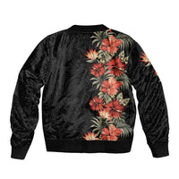 Hawaii Tropical Flowers Tribal Pattern Sleeve Zip Bomber Jacket No6 LT9 - Polynesian Pride